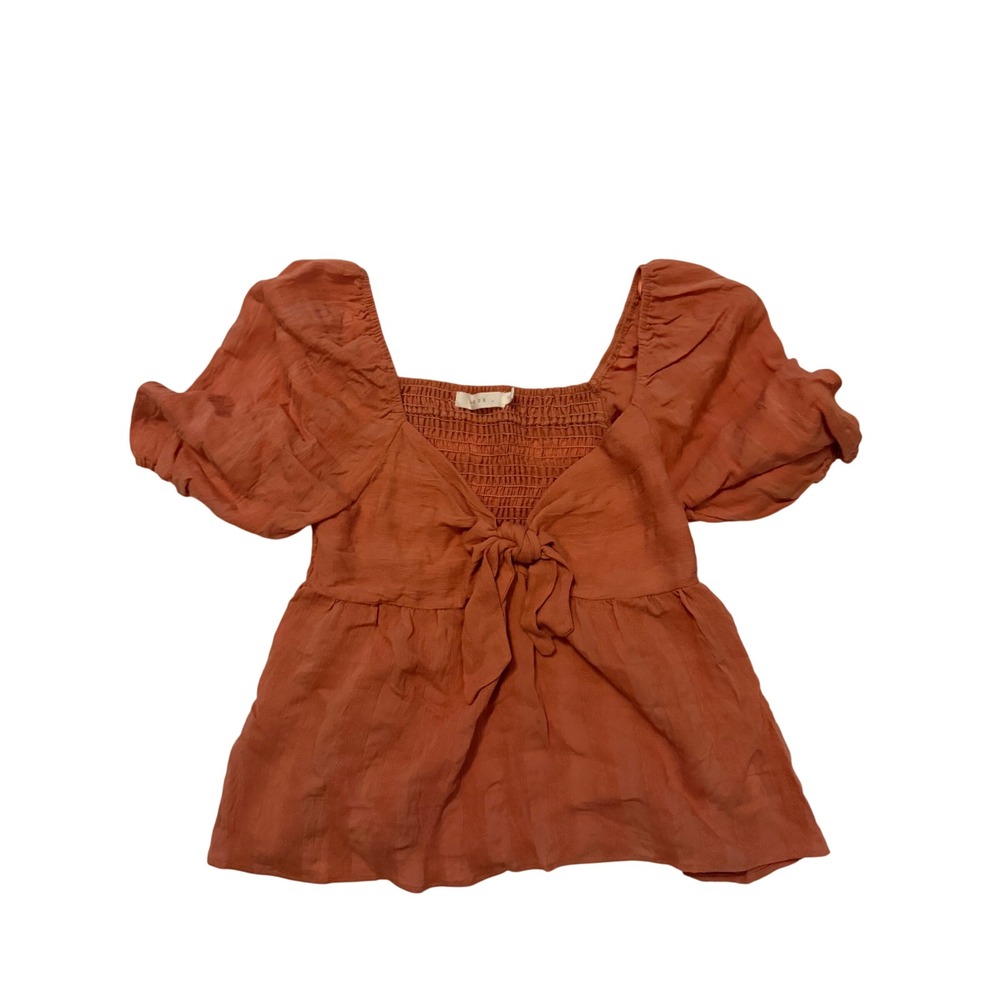 Lush Terracotta Orange Square Neck Short Sleeve Flowy Peasant Blouse